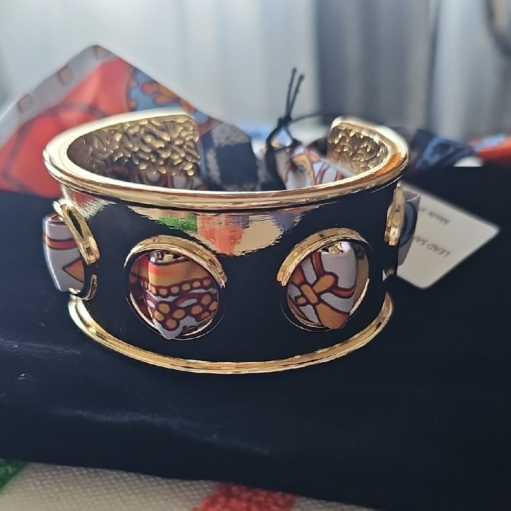 Piper. K Elegant Gold Cuff Bracelet With Cloth Tie